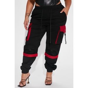 Black and red high waist cargo pants